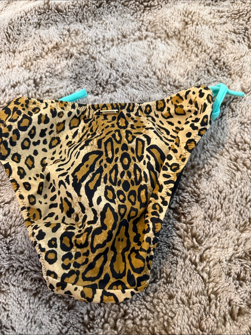 Victoria's Secret Leopard Print Bikini Bottom with Aqua Ties - Picture 3 of 3